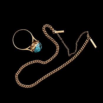 ARMBAND samt RING, 18 k guld. Total vikt ca 6 gram.