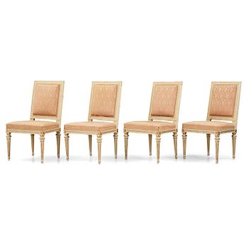 84. A set of four carved Gustavian chairs, late 18th century.