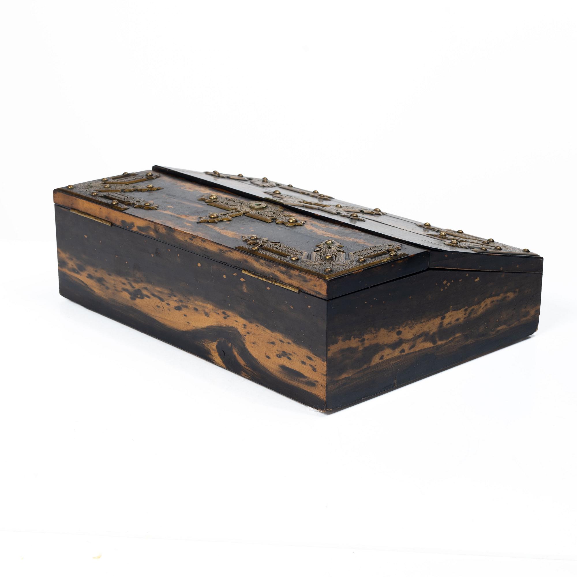 A Victorian faux-tortoise writing box by Betjemann & Sons, London.