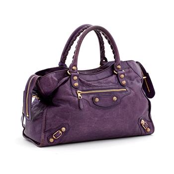 726. BALENCIAGA, a purple leather handbag, "Classic City".