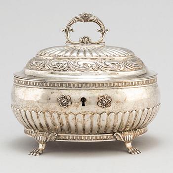 A silver sugarbox by Eric Söderholm Härnösand 1844.