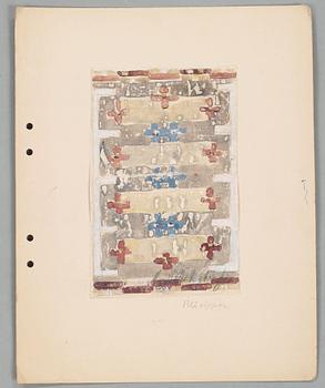CARPET SKETCHES, 4 sheets. Watercolour and graphite. Three by Agda Österberg and one by Astrid Nyström.