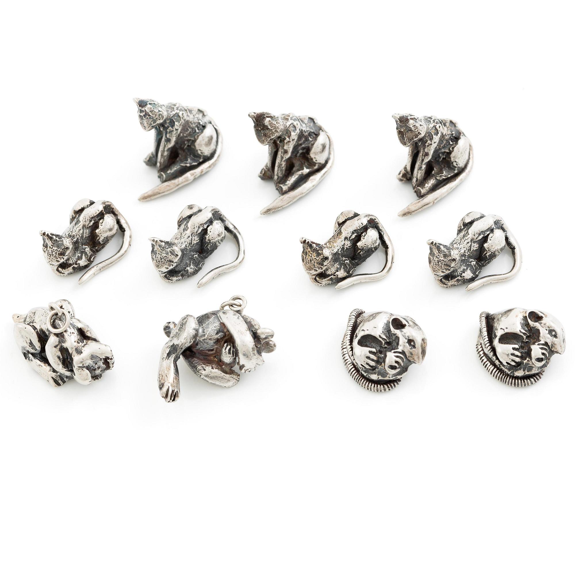 PA Lundahl-Terrs, figurines/pendants, eleven pieces, silver, in the form of animals.