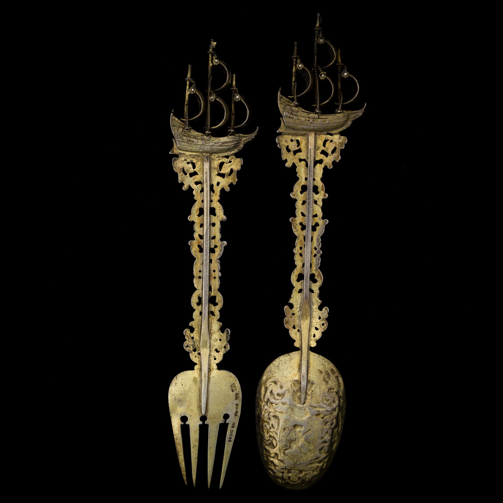 SERVERINGSBESTICK, silver (935), Tyskland, engelska importstämplar London 1900. Vikt 312 g.