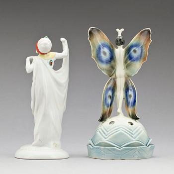 FIGURIN OCH VAS, porslin, art deco, bla Goebel, 1920/30-tal.