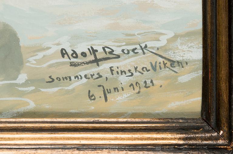 Adolf Bock, gouache, signerad och märkt "Sommers, Finska viken, 6.Juni 1921".