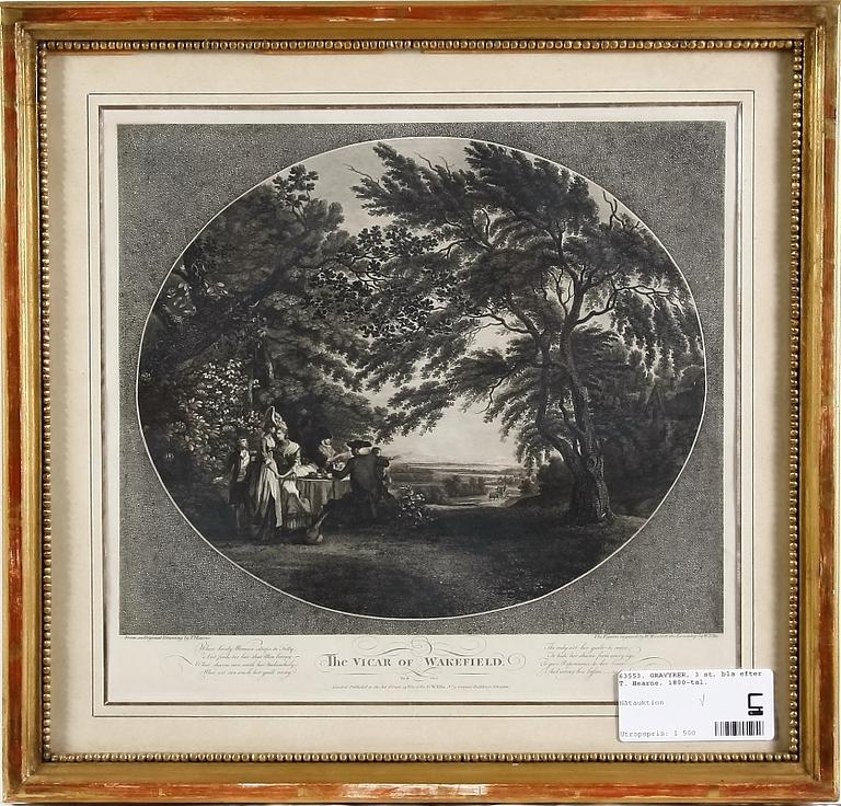 GRAVYRER, 3 st, bla efter T. Hearne, 1800-tal.