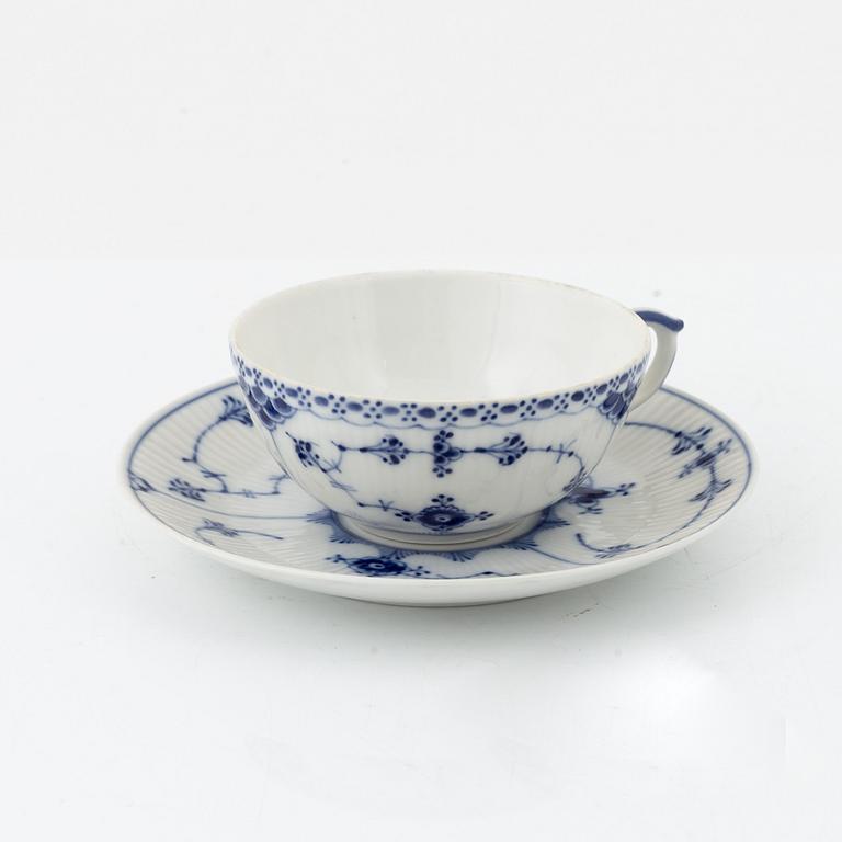 A 24-piece 'Musselmalet' tea service, Rifflet and half lace, Royal Copenhagen, Denmark.