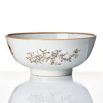 A famille rose and grisaille armorial punch bowl, Qing dynasty, 18th century.