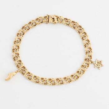 Bracelet 18K gold, bismarck, with two pendants 14K gold.