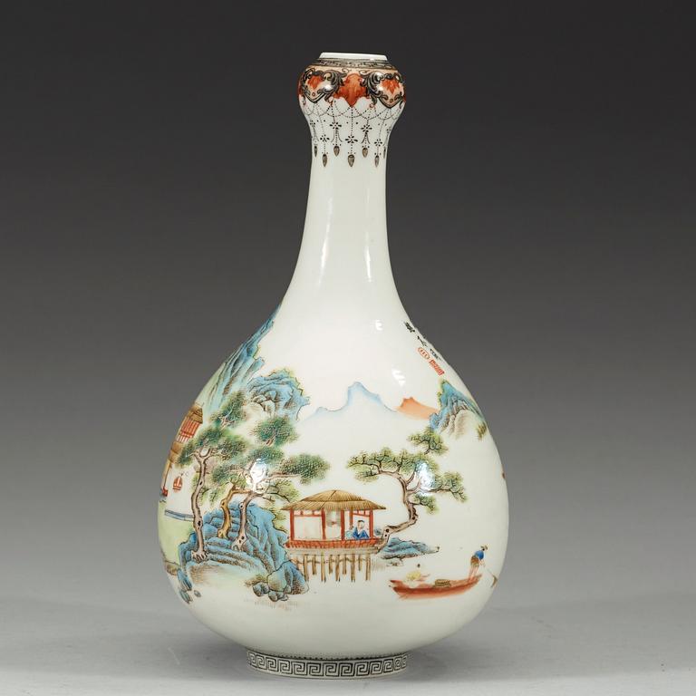 A famille rose vase, presumably Republic, 20th Century, with Qianlong four character mark.