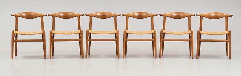 Hans J. Wegner, A set of six Hans J. Wegner 'cowhorn'chairs' 'JH-505, executed by cabinetmaker Johannes Hansen, Denmark 1950-60.