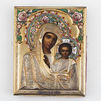 A Russian Icon with Silver Gilt and Enamel Oclad, 1896-1908.