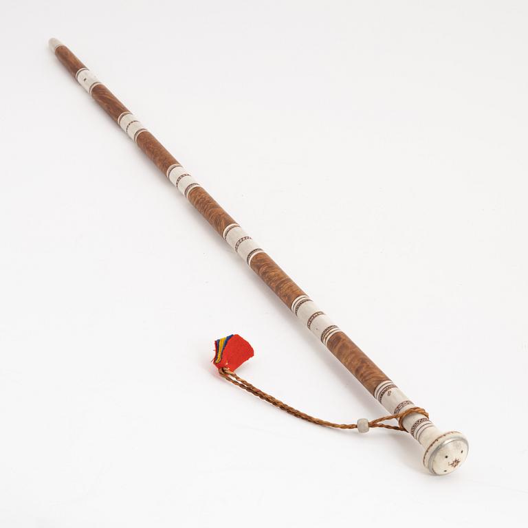 A birch and reindeer horn stick by Esse Poggats, before 1964, signed.