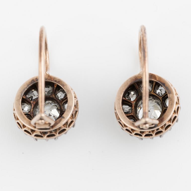 Earrings a pair, with old-cut diamonds.