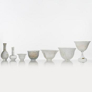 Bengt Heintze, skålar, 5 st, samt vaser, 2 st, glas, Kosta Boda, signerade, 1973-1988.