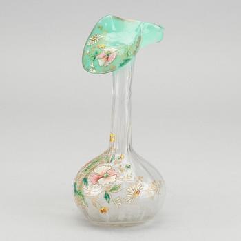 A French Art Nouveau hand pianted glass vase around 1880.