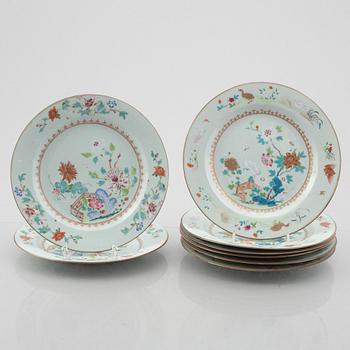 Famille Rose export porcelain plates, 6+2, China, Qing dynasty, 18th century.