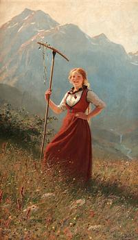 1007. Hans Dahl, Girl in Fjord landscape.