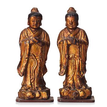 649. A pair of lacquered sculptures, Ming dynasty (1368-1644).