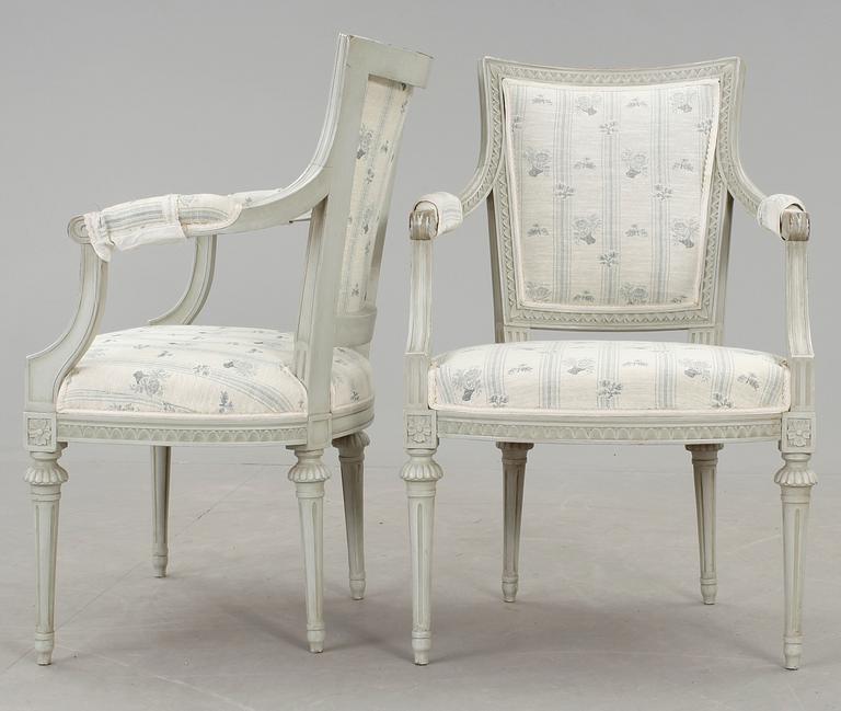 STOLAR, 6 st, samt KARMSTOLAR, 2 st, gustaviansk stil, Sylvén, 1900-talets andra hälft.