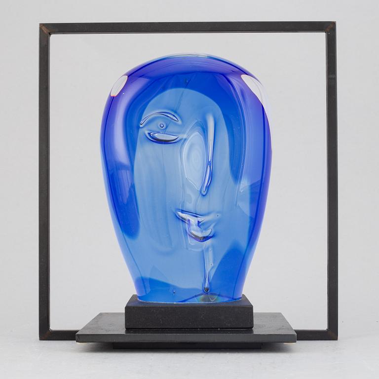 Göran Wärff, a glass sculpture with iron stand for Kosta Boda, signed. Unique.