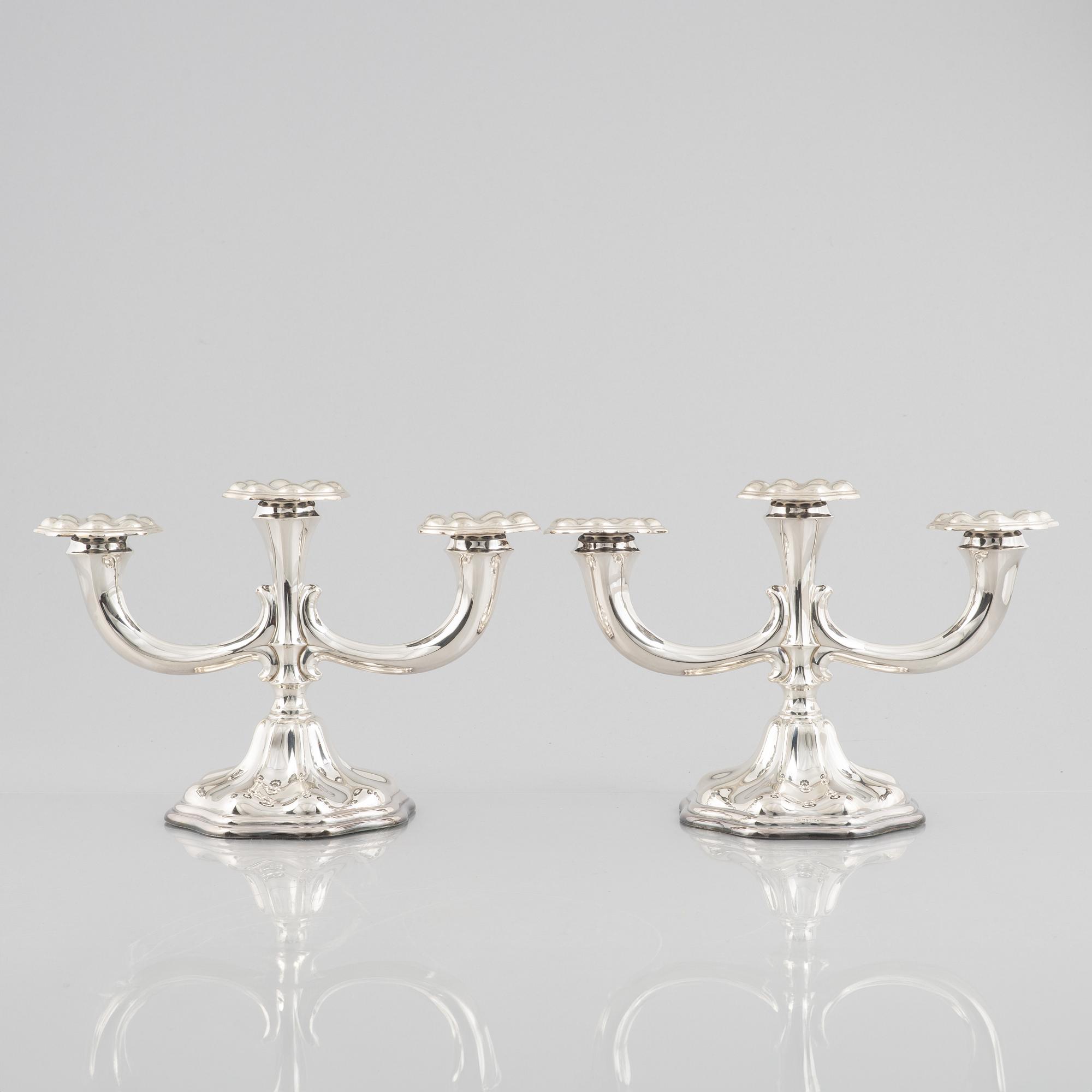 A pair of candelabras, silver. CG Hallberg, 1952.