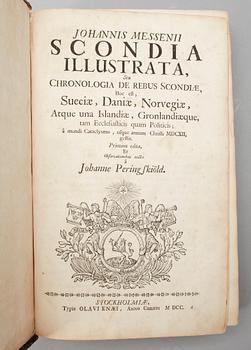 JOHANNES MESSENIUS, "Scondia illustrata", I-X, Stockholm 1700-03.