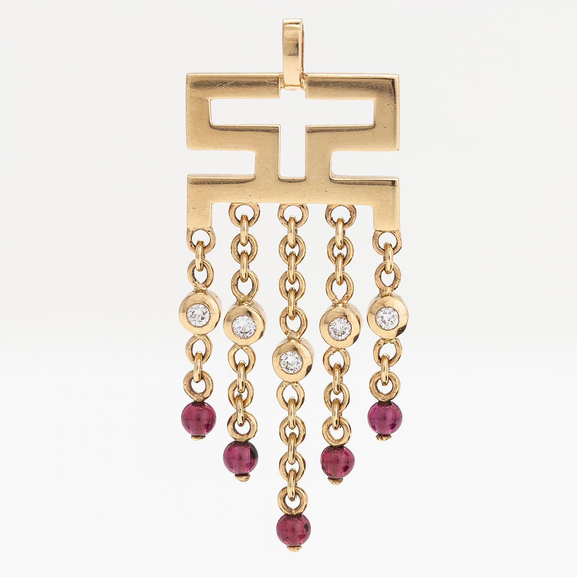 Hänge, 14K guld, diamanter tot ca 0.08 ct och granater.