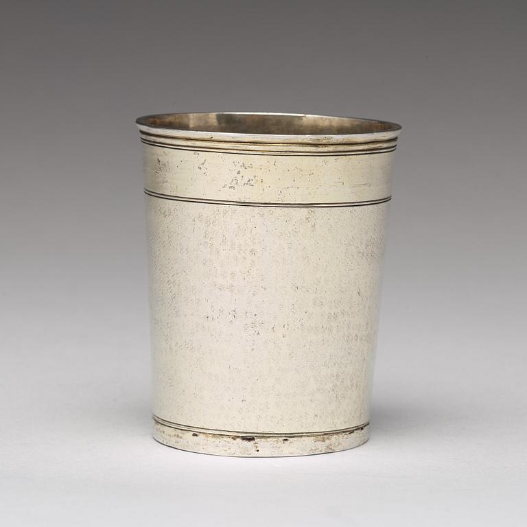 A German early 18th century parcel-gilt silver beaker, mark of Johann Christopher Treffler, Nürnberg 1712-1715.