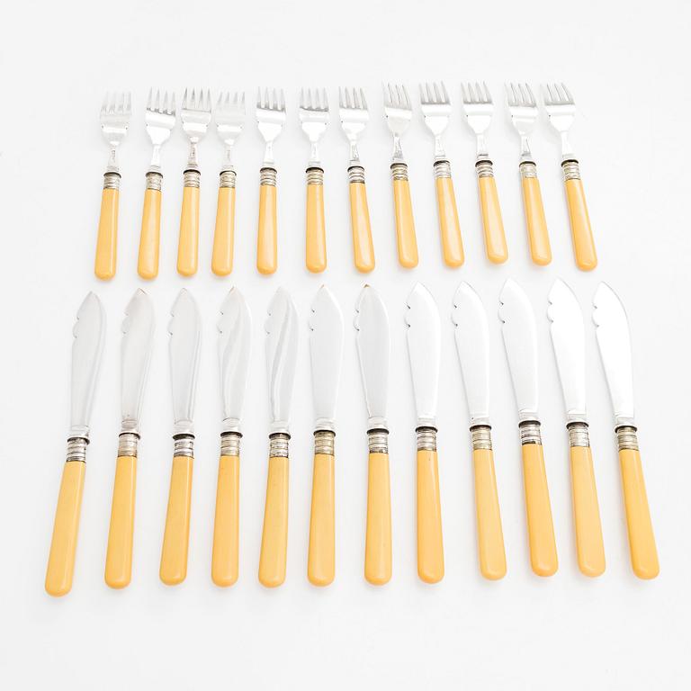 A set of 24 pcs silver plated fish cutlery, England, early 1900s.