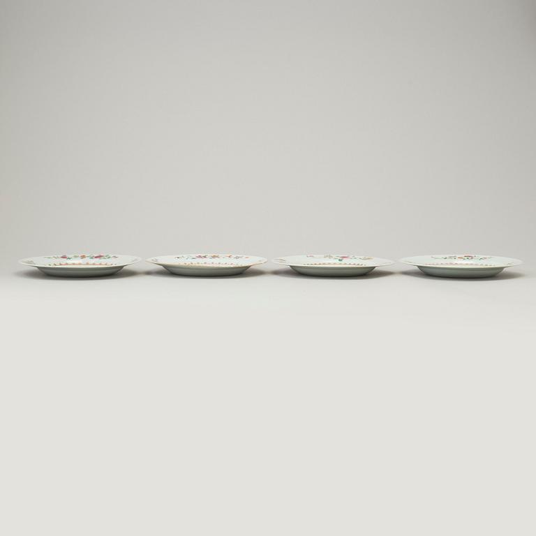 Four famille rose export porcelain plates, Qing dynasty, Qianlong (1736-95).