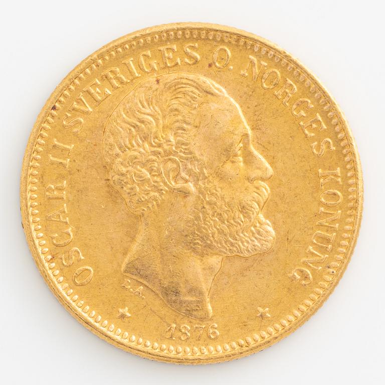 Oscar II, gold coin, 20 kronor, 1876.