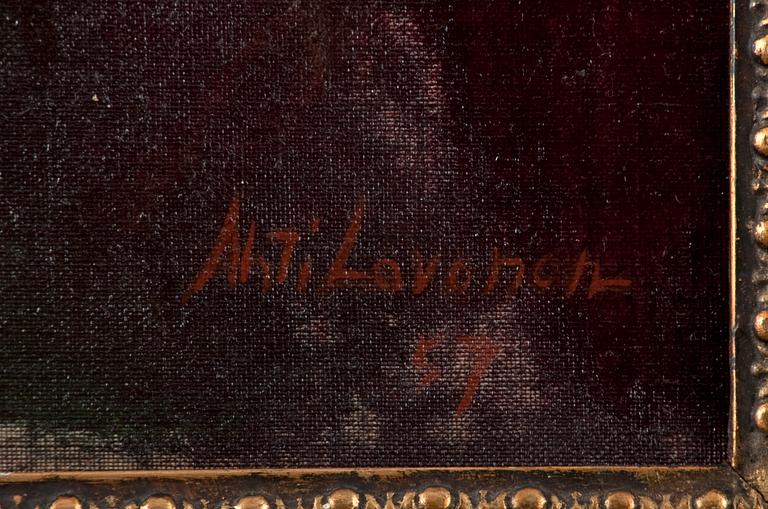 AHTI LAVONEN, öljy kankaalle, sign. ja päiv. -57.