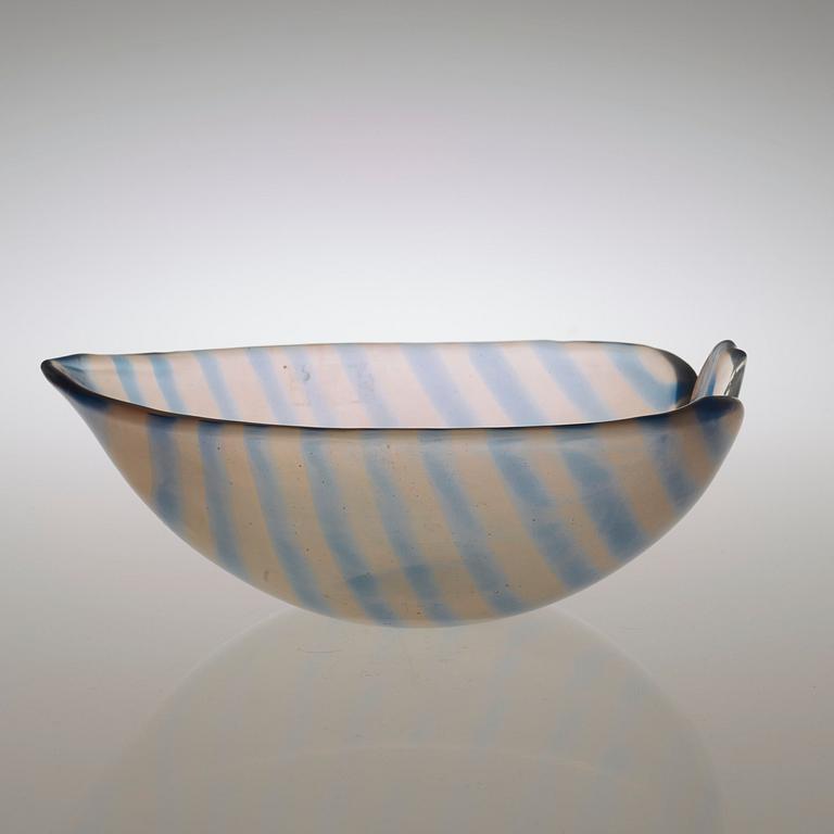 A Tyra Lundgren irridescent blue and smoke coloured glass bowl, Venini, Murano, Italy, 1930's-40's.