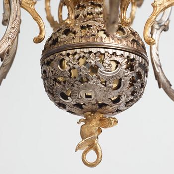 Carl Edberg's Masterpiece, a Swedish rococo silvered and gilt-brass six-light chandelier, circa 1755.