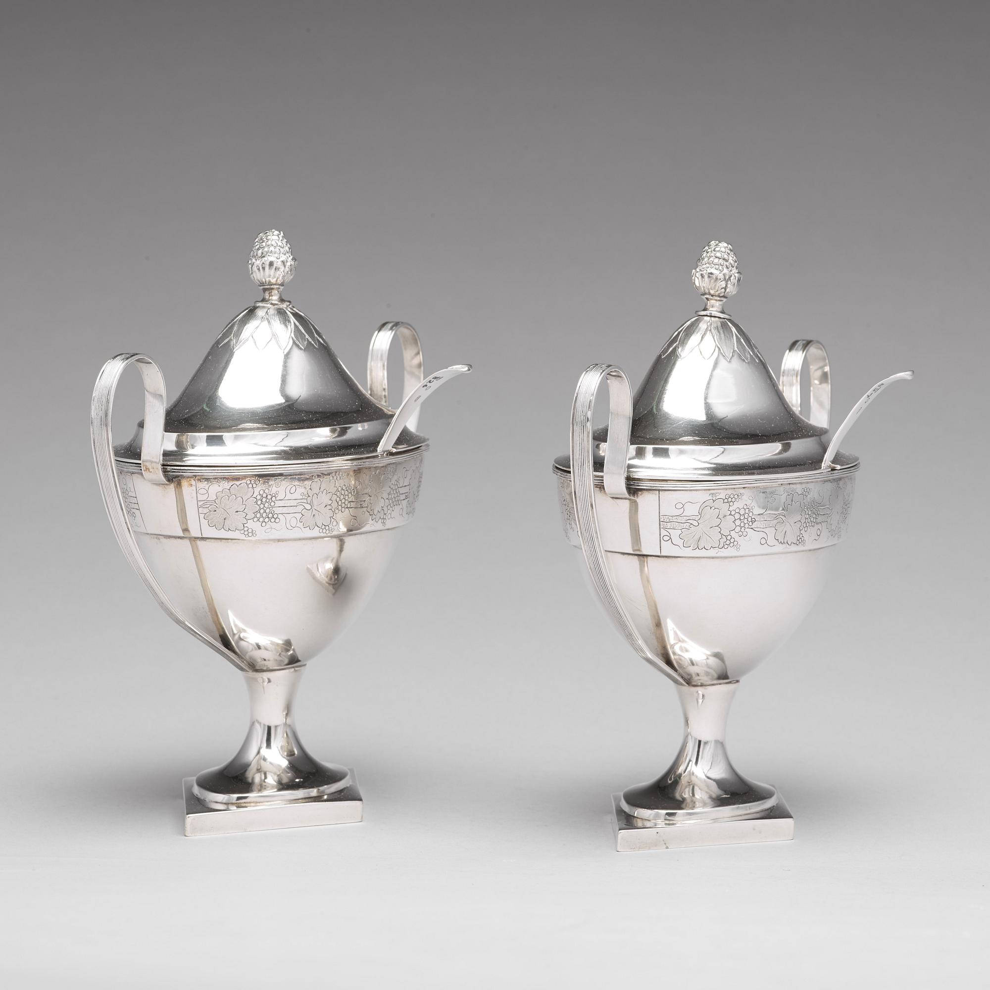 A pair of Baltic sugar-bowls and spoons, mark of Johann Gottfried Möring, Reval (1790-1818 (1820)).