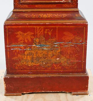 A grandfather clock, dial marked "John Thompson, England", 19th century.