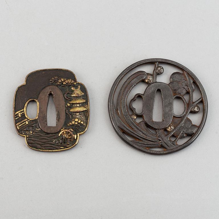 Two Japanese bronze Tsubas, Meiji period (1868-1912).