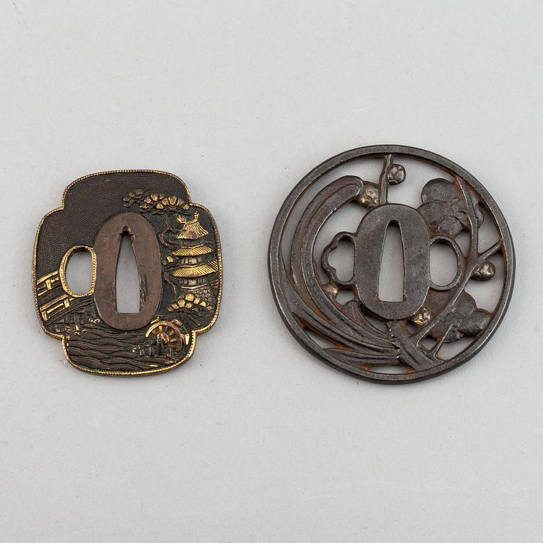 Two Japanese bronze Tsubas, Meiji period (1868-1912).