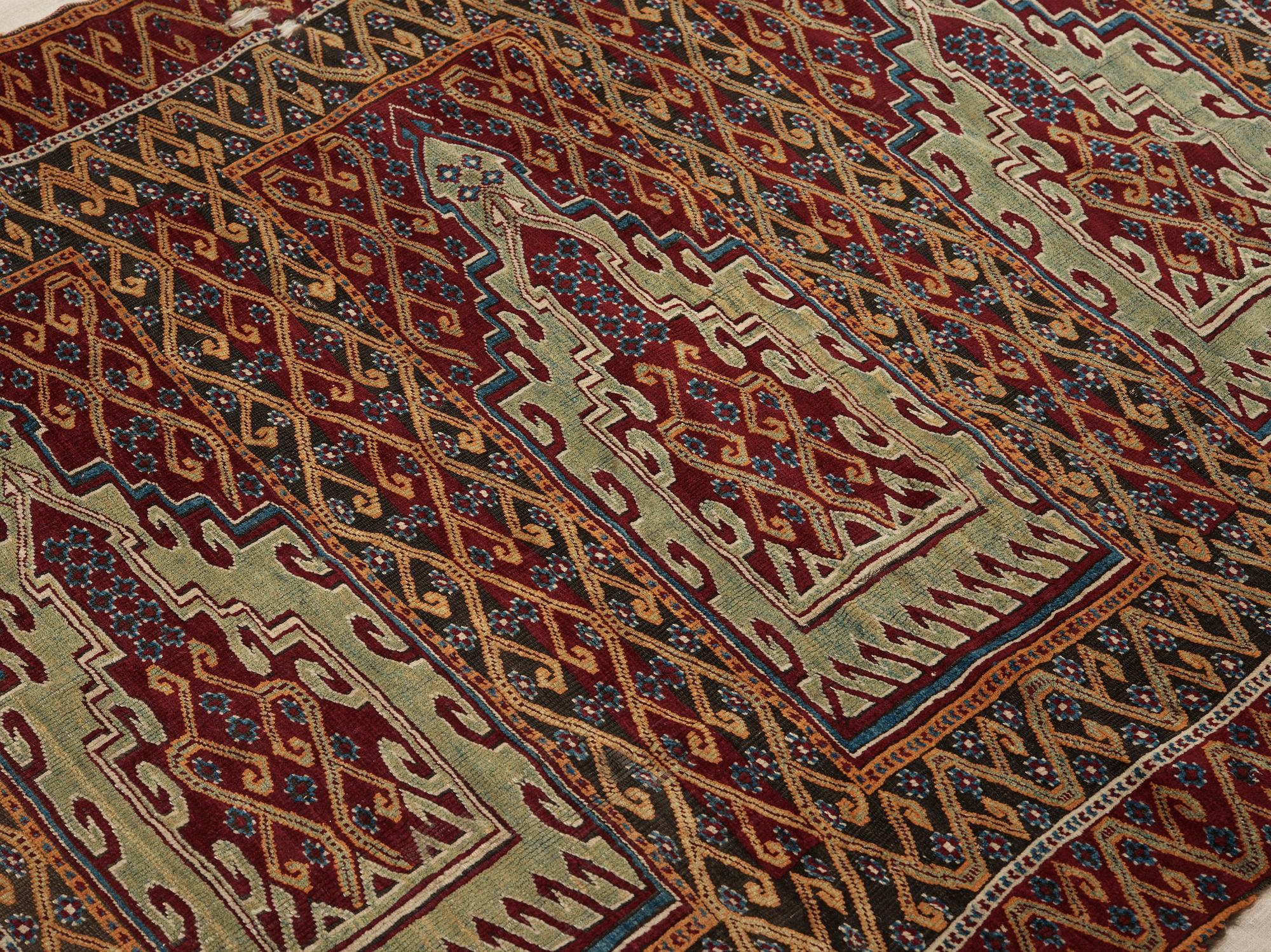 A CARPET FRAGMENT. An antique Central Anatolian Saff. 152,5 x 140,5 cm.