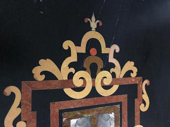 A pietre dure top, Italy, circa 1900, probably Rome or Naples. The stand in Louis XIV-style.