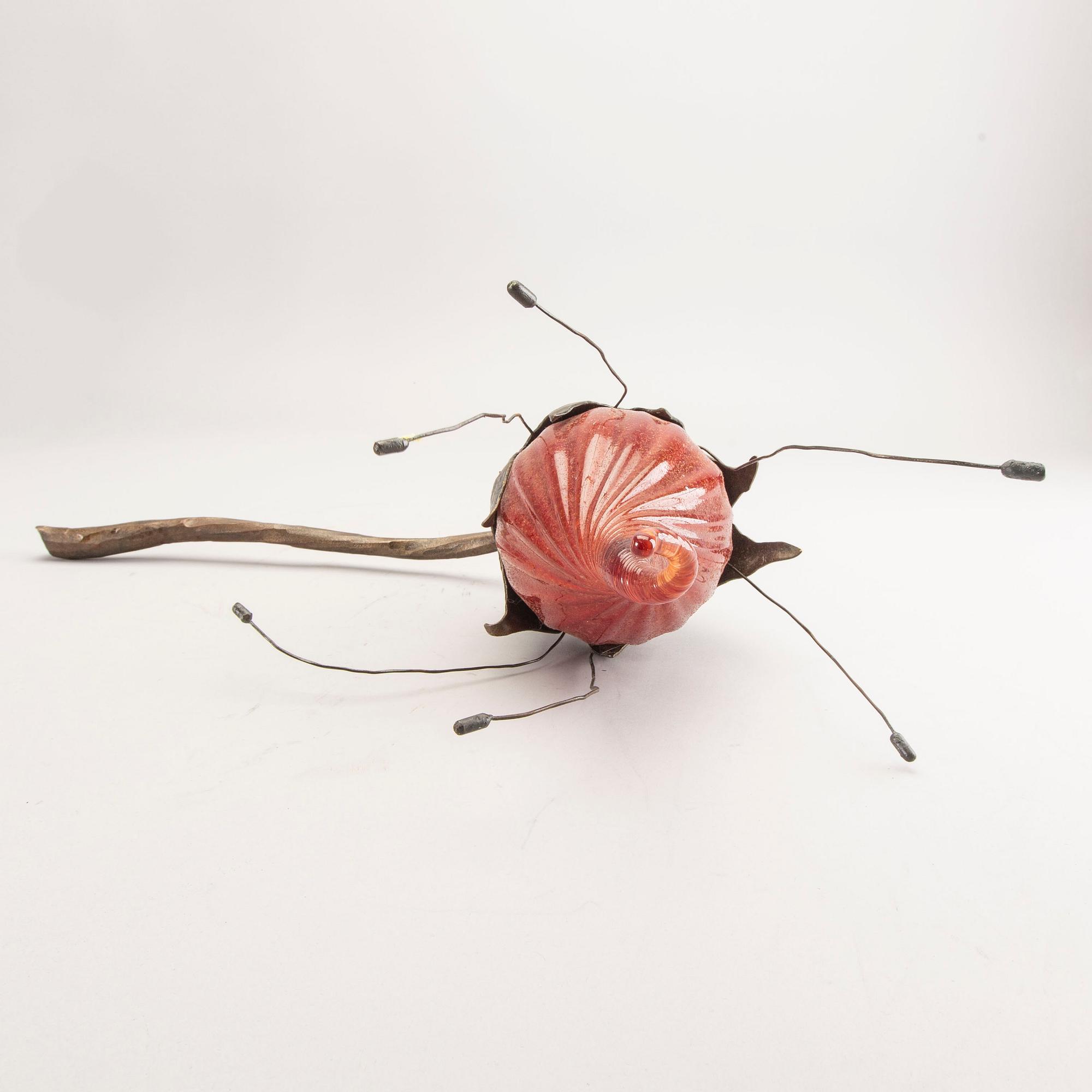 Elna Melusine Jolom & Hannes Nilsson a signed glass and metal sculpture Österlens Glashytta.