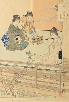 Träsnitt, fyra stycken, Ogata Gekko, Takeuchi Keishu och Kōgyo Tsukioka.