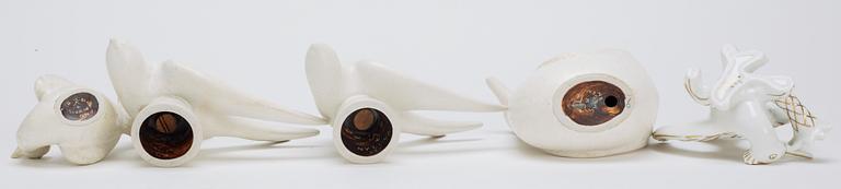A set of five Gunnar Nylund stoneware figures of birds, Rörstrand.