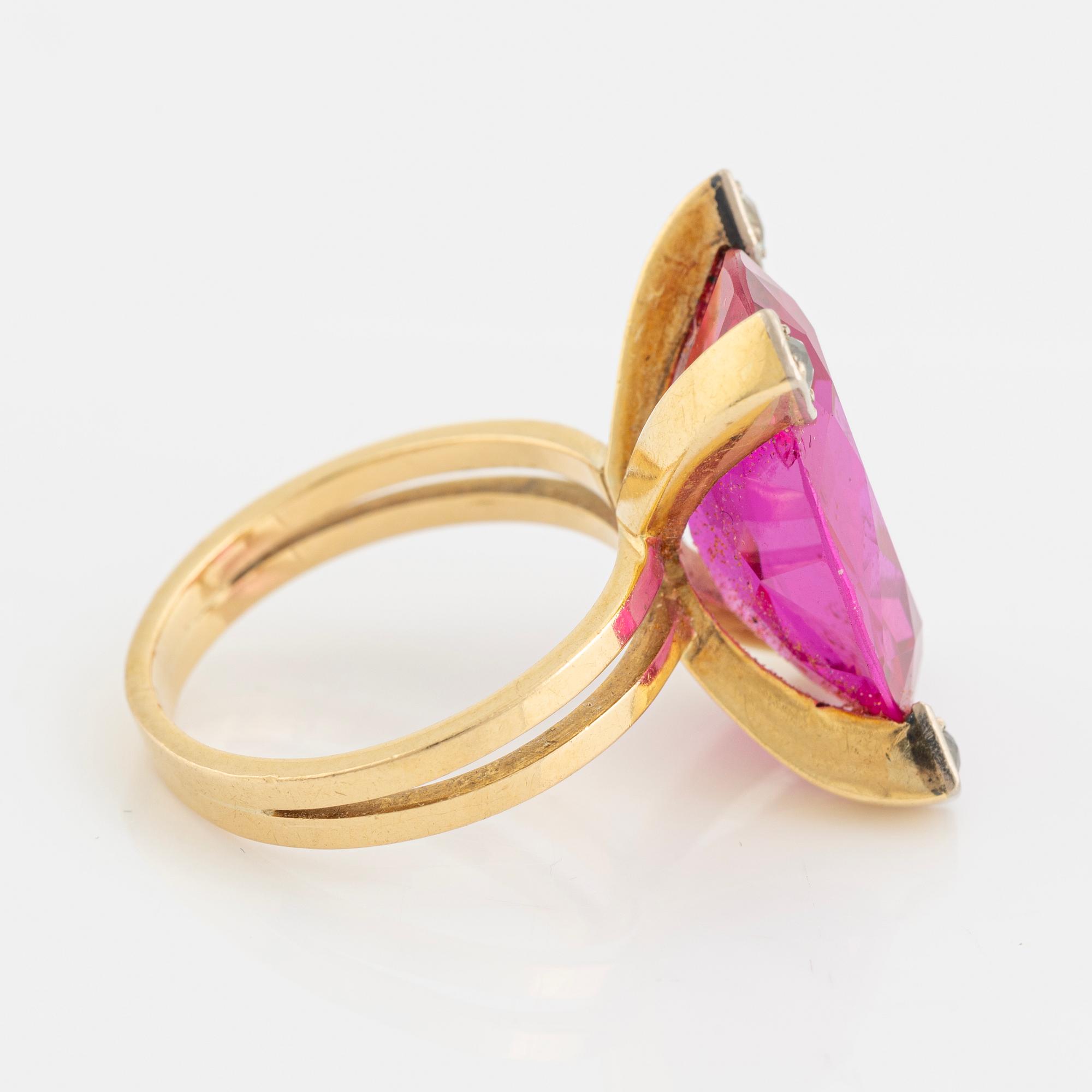 Synthetic stone and old cut diamond cocktail ring.