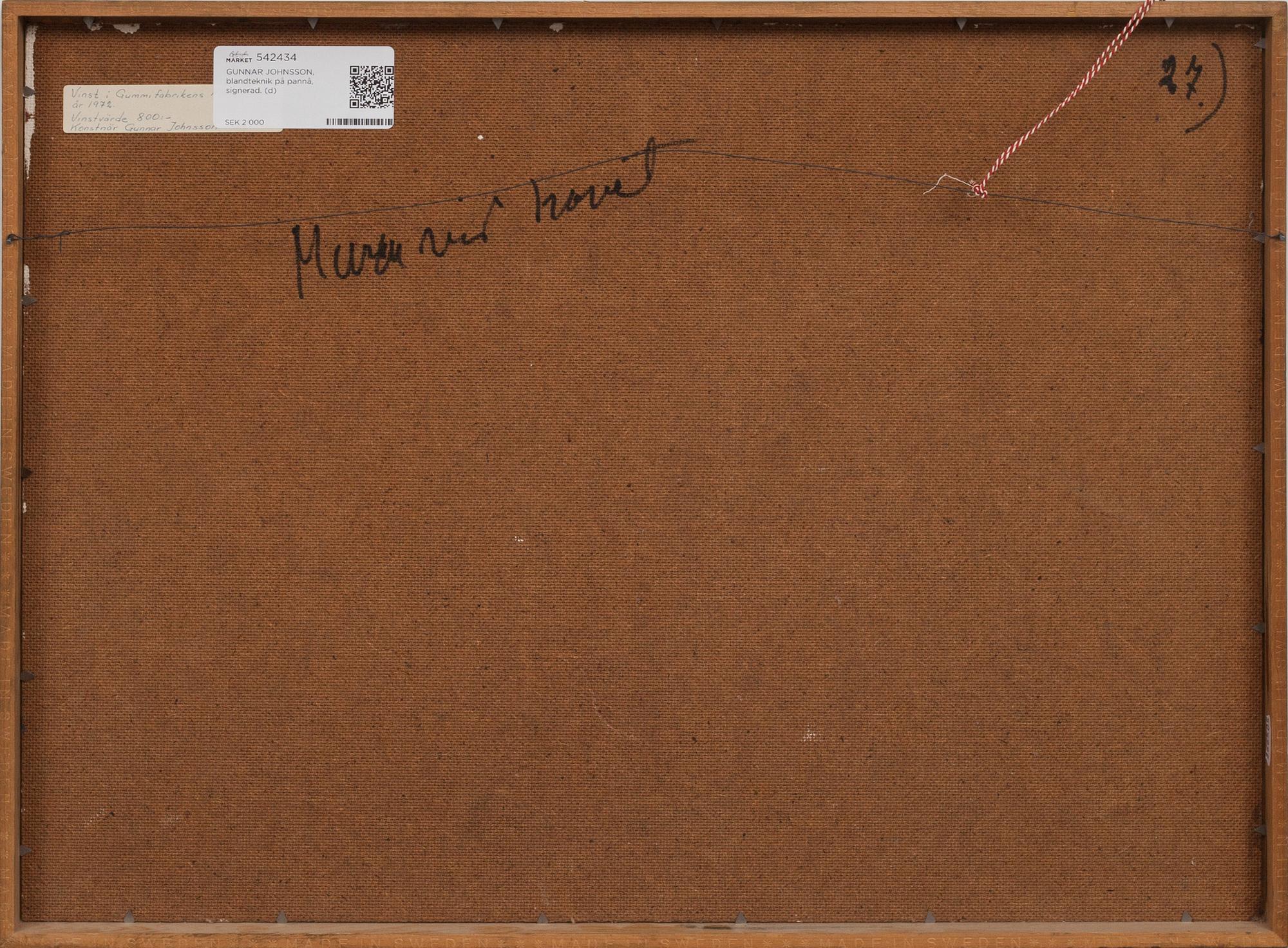 GUNNAR JOHNSSON, blandteknik på pannå, signerad.