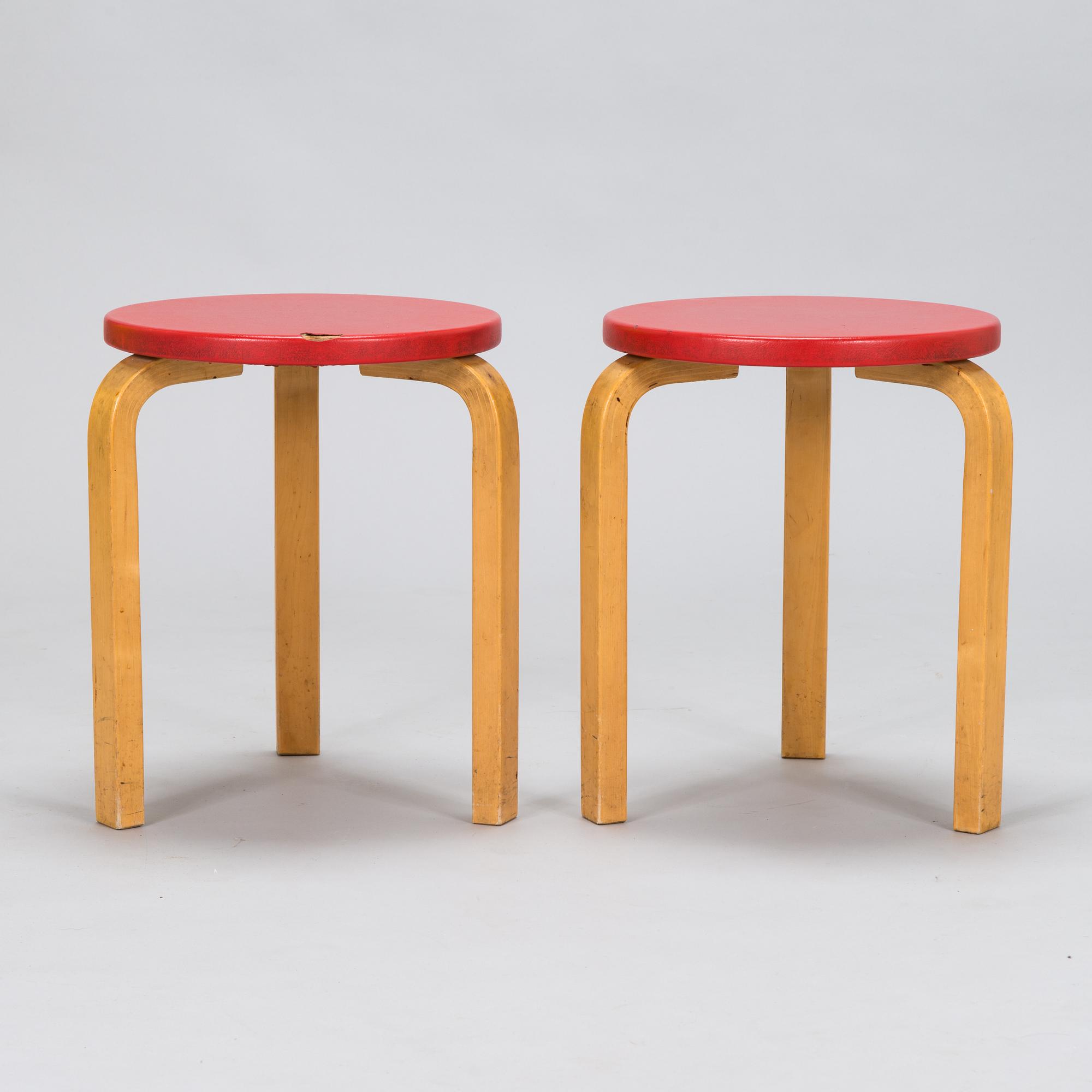Alvar Aalto, a pair of  '60' stools, Artek 1950s-60s.