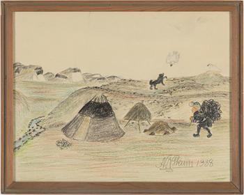 NILS NILSSON SKUM, crayon and pencil, signed N.N. Skum and dated 1938.