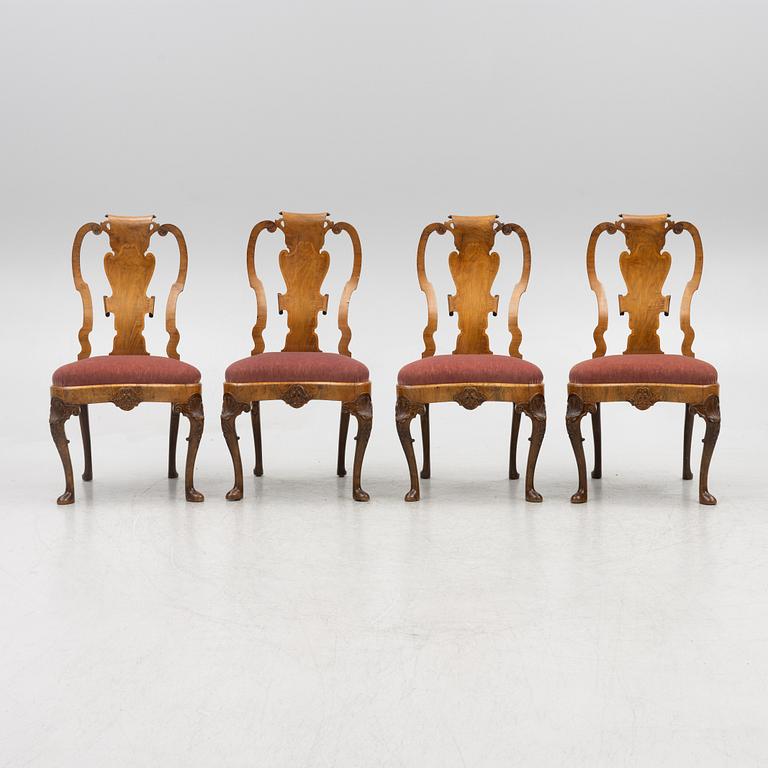 Four English late Baroque chairs, first part of the 18th century.
